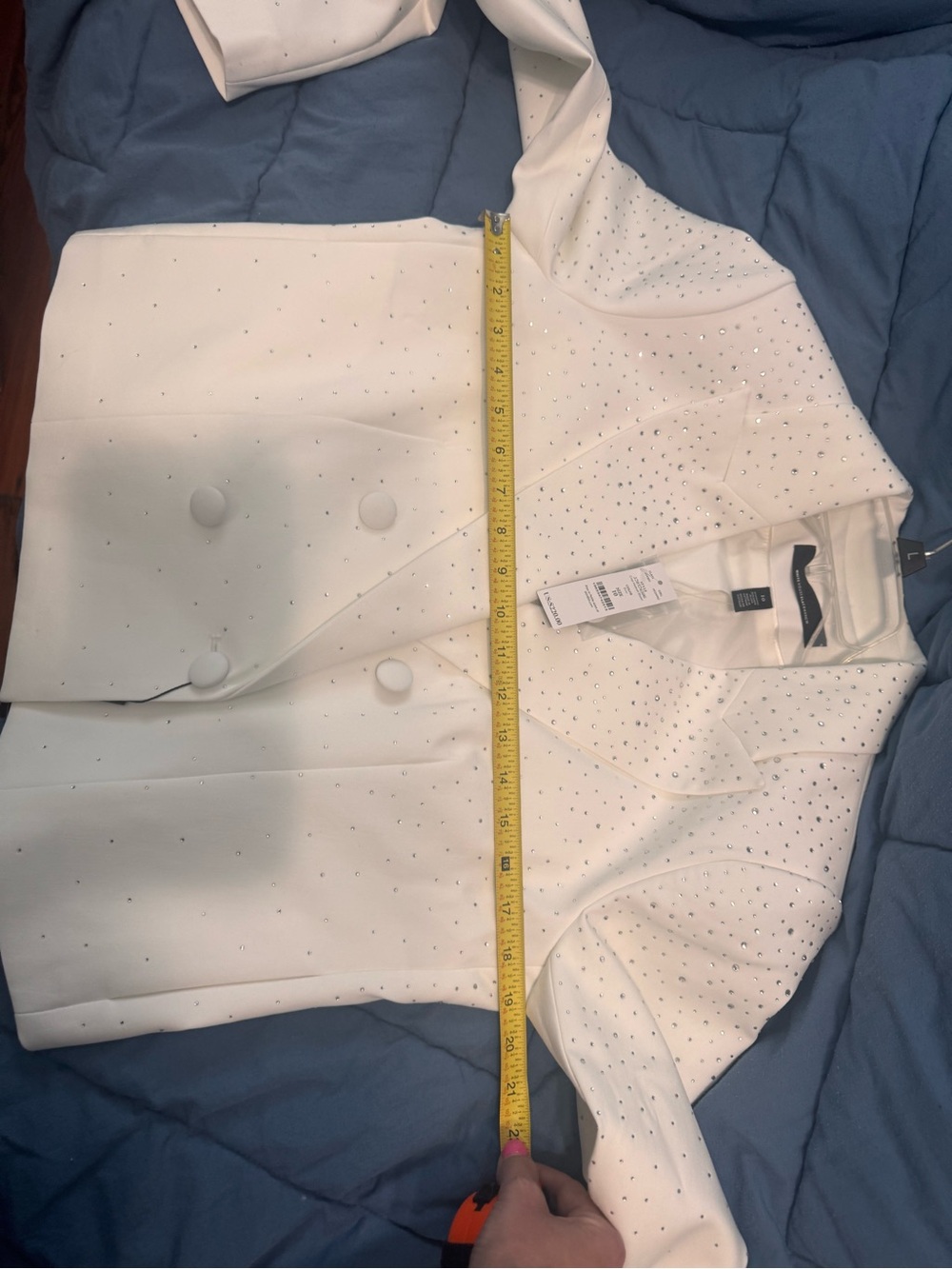Women's White Embellished Double-Breasted Cropped Blazer - Picture 11 of 11